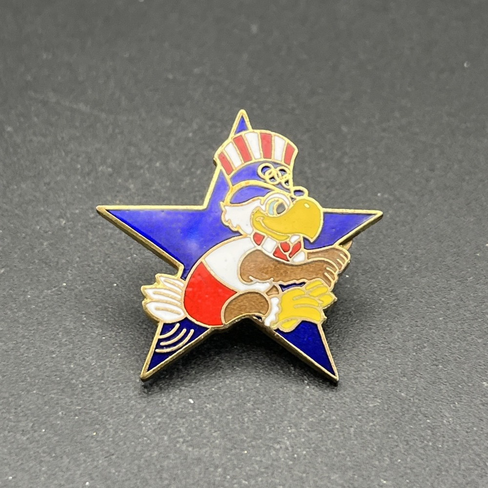 1984 Los Angeles Olympics Sam The Eagle Long Jump Event Star Lapel Hat Pin